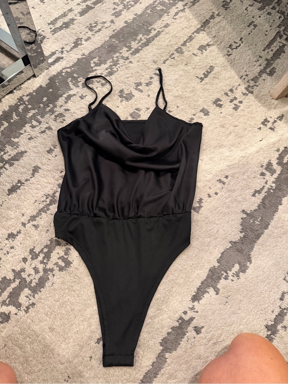 SHEIN Black Satin Cowl Neck Bodysuit